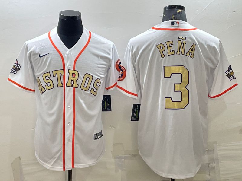 Men Houston Astros #3 Pena White Champion Gold Game Nike 2022 MLB Jersey->houston astros->MLB Jersey